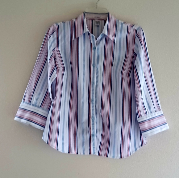 IZOD White & Blue Striped Button Down Shirt, S - Picture 1 of 10